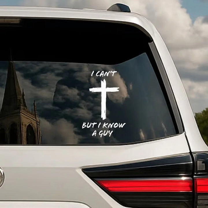 Christianartworkshop Autocollant « Je connais un gars » avec une croix pour ordinateurs portables, carnets et vitres de voiture - image 4