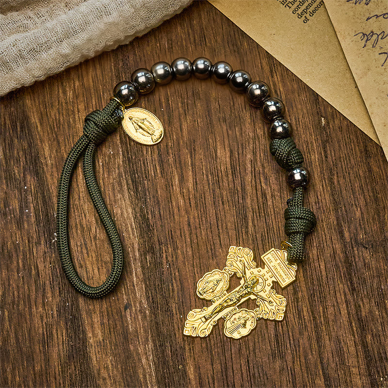 Christianartworkshop Chapelet de poche compact en perles d'hématite avec crucifix et lettre personnalisée « Jésus ». - Aucune lettre - image 6