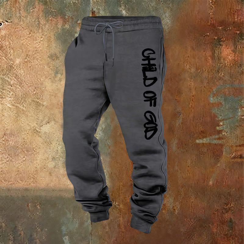 Atelier d'art chrétien - Pantalon de survêtement avec citation « Enfant de Dieu » inspirée par la foi et en caractères gras - Gris chaud - 2XL - image 12