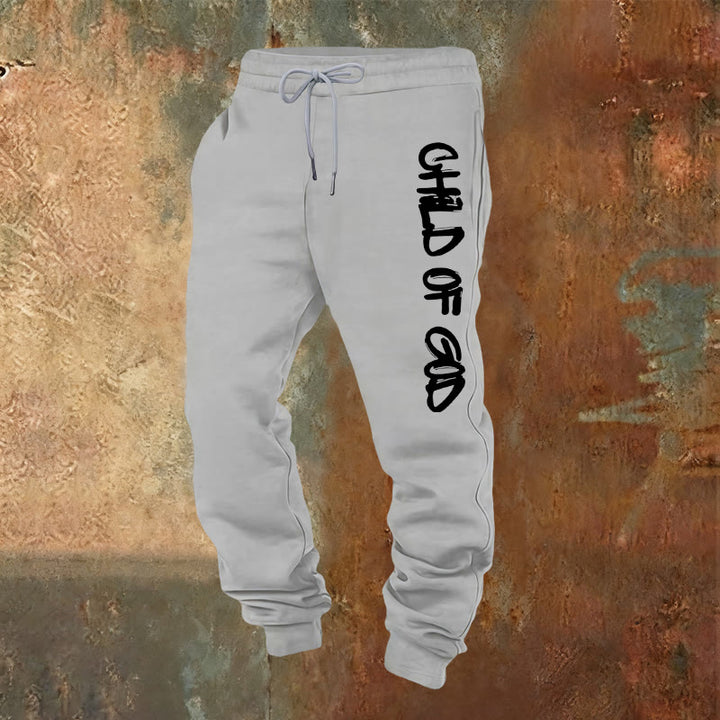 Atelier d'art chrétien - Pantalon de survêtement avec citation « Enfant de Dieu » inspirée par la foi et en caractères gras - Gris clair - 2XL - image 8