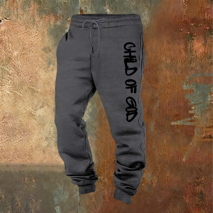 Atelier d'art chrétien - Pantalon de survêtement avec citation « Enfant de Dieu » inspirée par la foi et en caractères gras - Gris chaud - 2XL - image 12