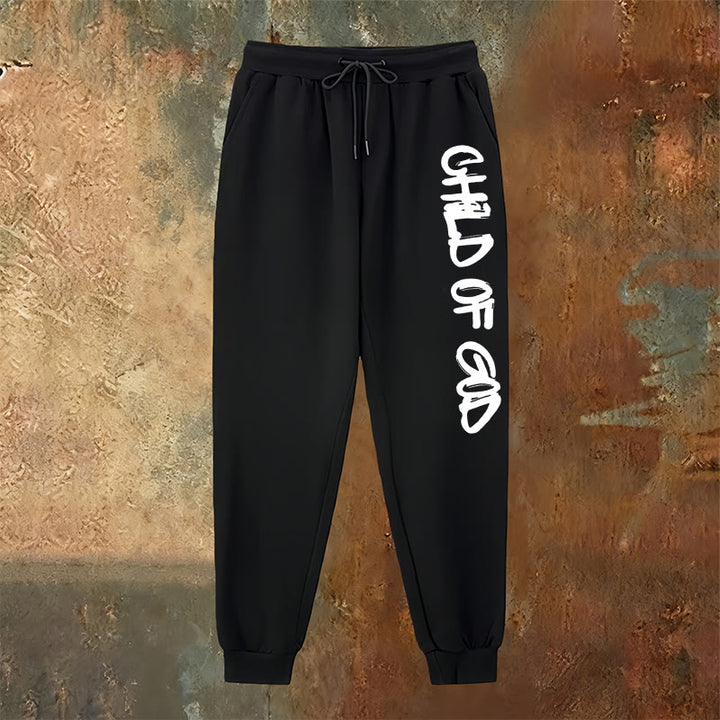 Atelier d'art chrétien - Pantalon de survêtement avec citation « Enfant de Dieu » inspirée par la foi et en caractères gras - image 2