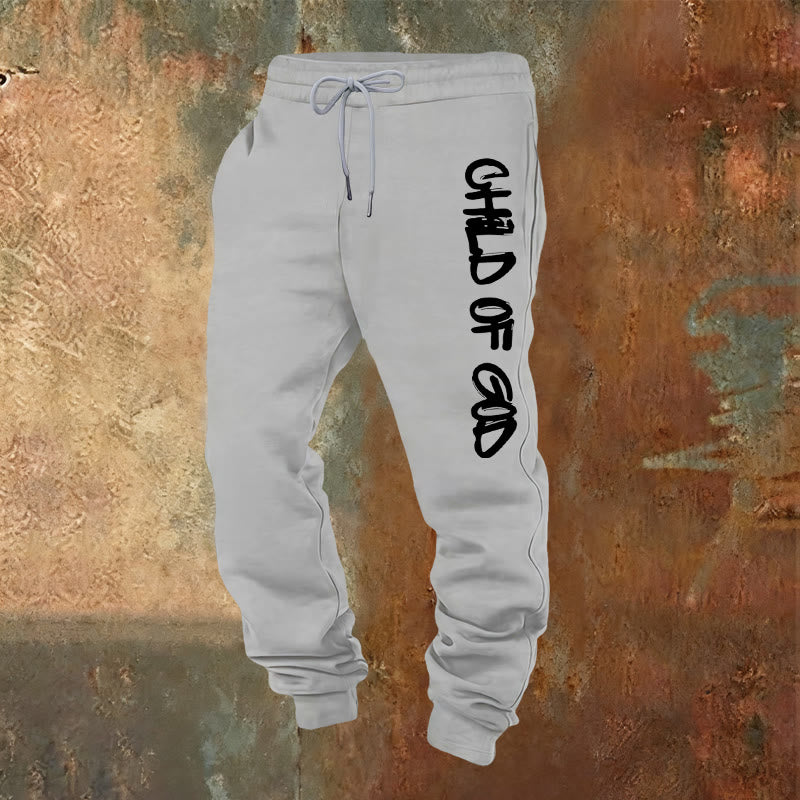 Atelier d'art chrétien - Pantalon de survêtement avec citation « Enfant de Dieu » inspirée par la foi et en caractères gras - Gris clair - 2XL - image 8