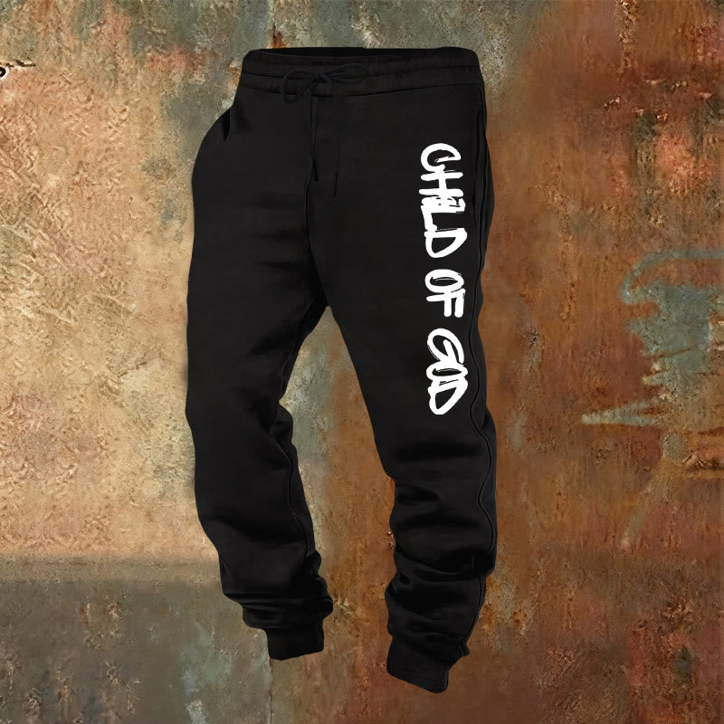Atelier d'art chrétien - Pantalon de survêtement avec citation « Enfant de Dieu » inspirée par la foi et en caractères gras - Noir - 2XL - image 0