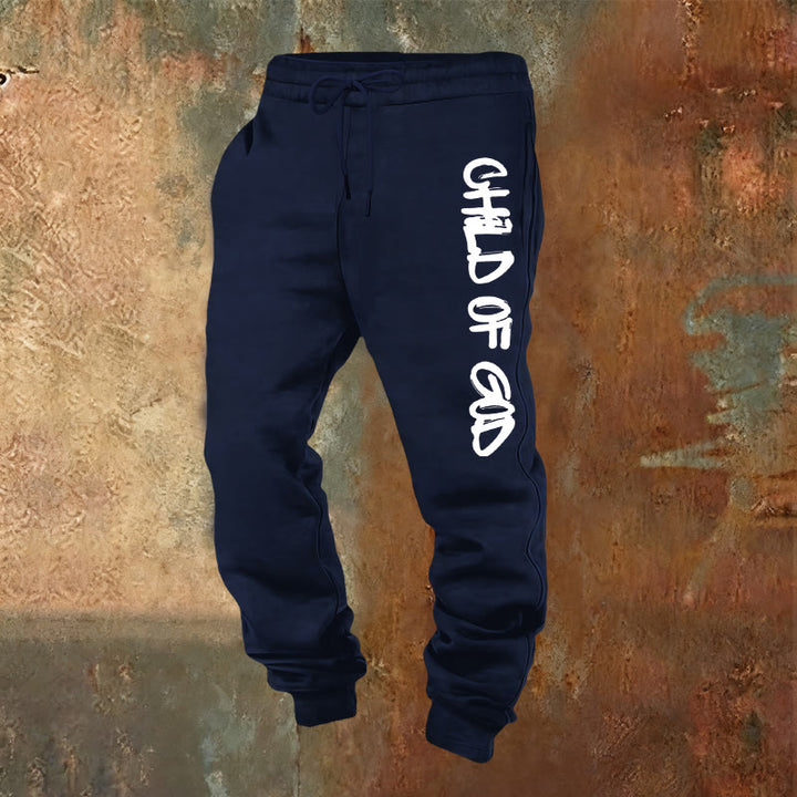 Atelier d'art chrétien - Pantalon de survêtement avec citation « Enfant de Dieu » inspirée par la foi et en caractères gras - Bleu marine - 2XL - image 4