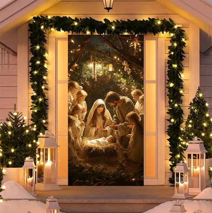 Christianartworkshop Rideau de porte « Midtime de la Sainte Nativité » : Noël fidèle et bénédiction quotidienne - 36''*80''/91cm*203cm - image 0