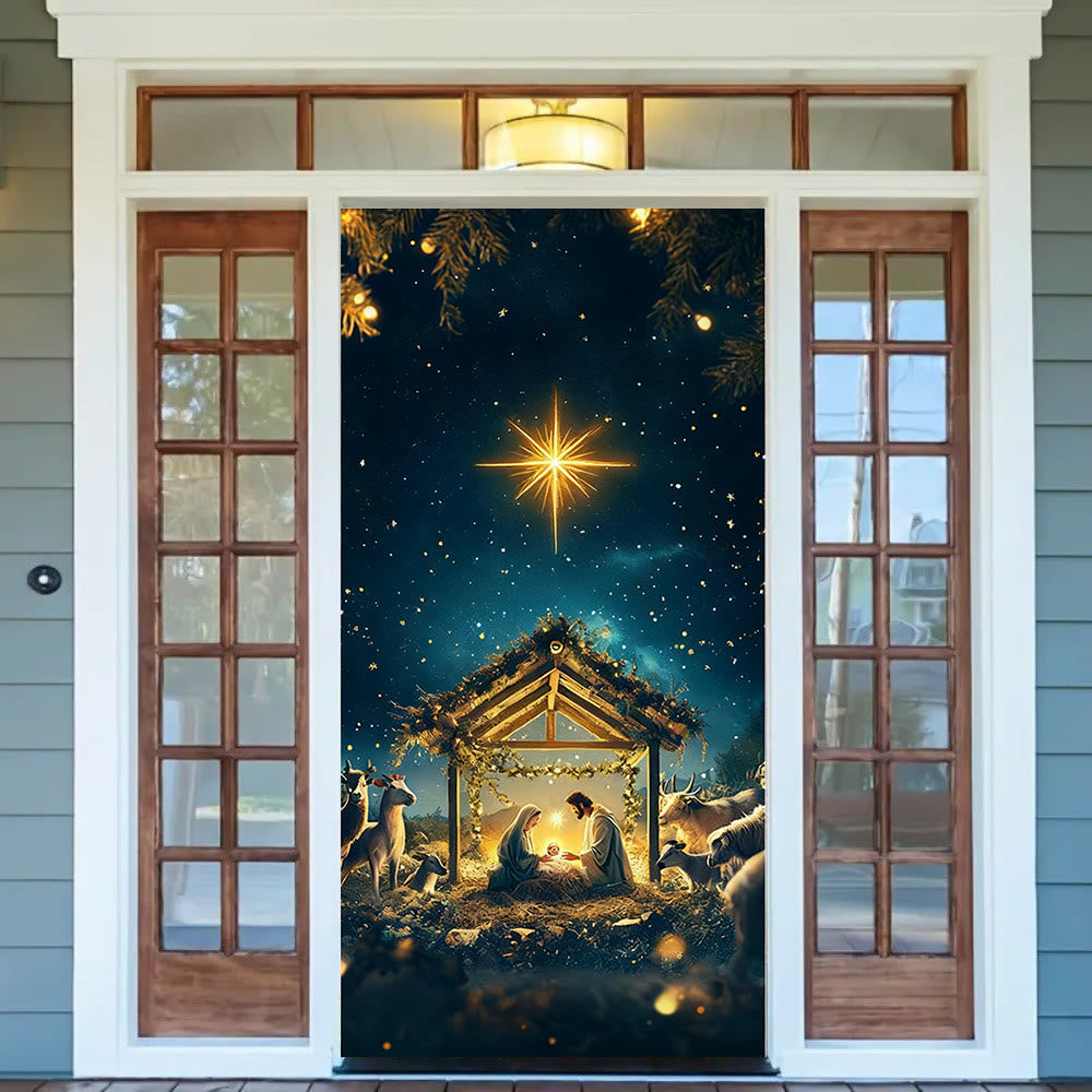 Christianartworkshop Rideau de porte Crèche Étoile de Bethléem : Foi de Noël et lueur céleste - image 2