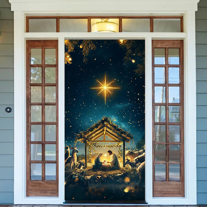 Christianartworkshop Rideau de porte Crèche Étoile de Bethléem : Foi de Noël et lueur céleste - image 2