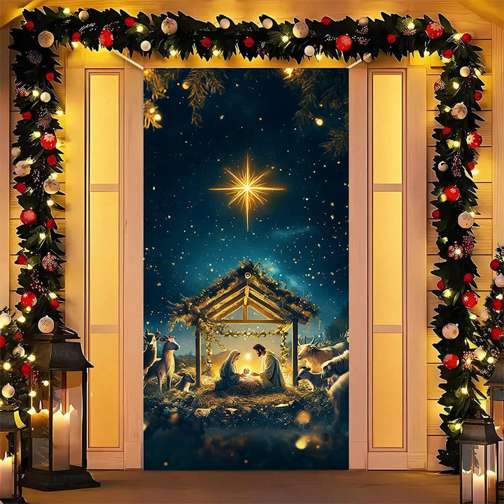 Christianartworkshop Rideau de porte Crèche Étoile de Bethléem : Foi de Noël et lueur céleste - image 1