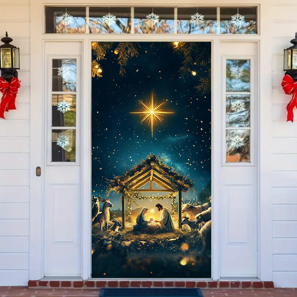 Christianartworkshop Rideau de porte Crèche Étoile de Bethléem : Foi de Noël et lueur céleste - image 3