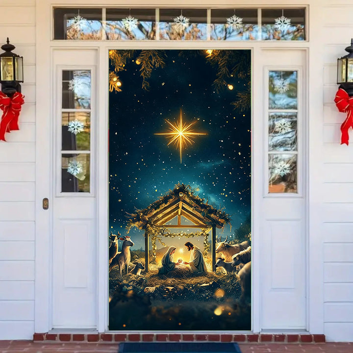 Christianartworkshop Rideau de porte Crèche Étoile de Bethléem : Foi de Noël et lueur céleste - image 3