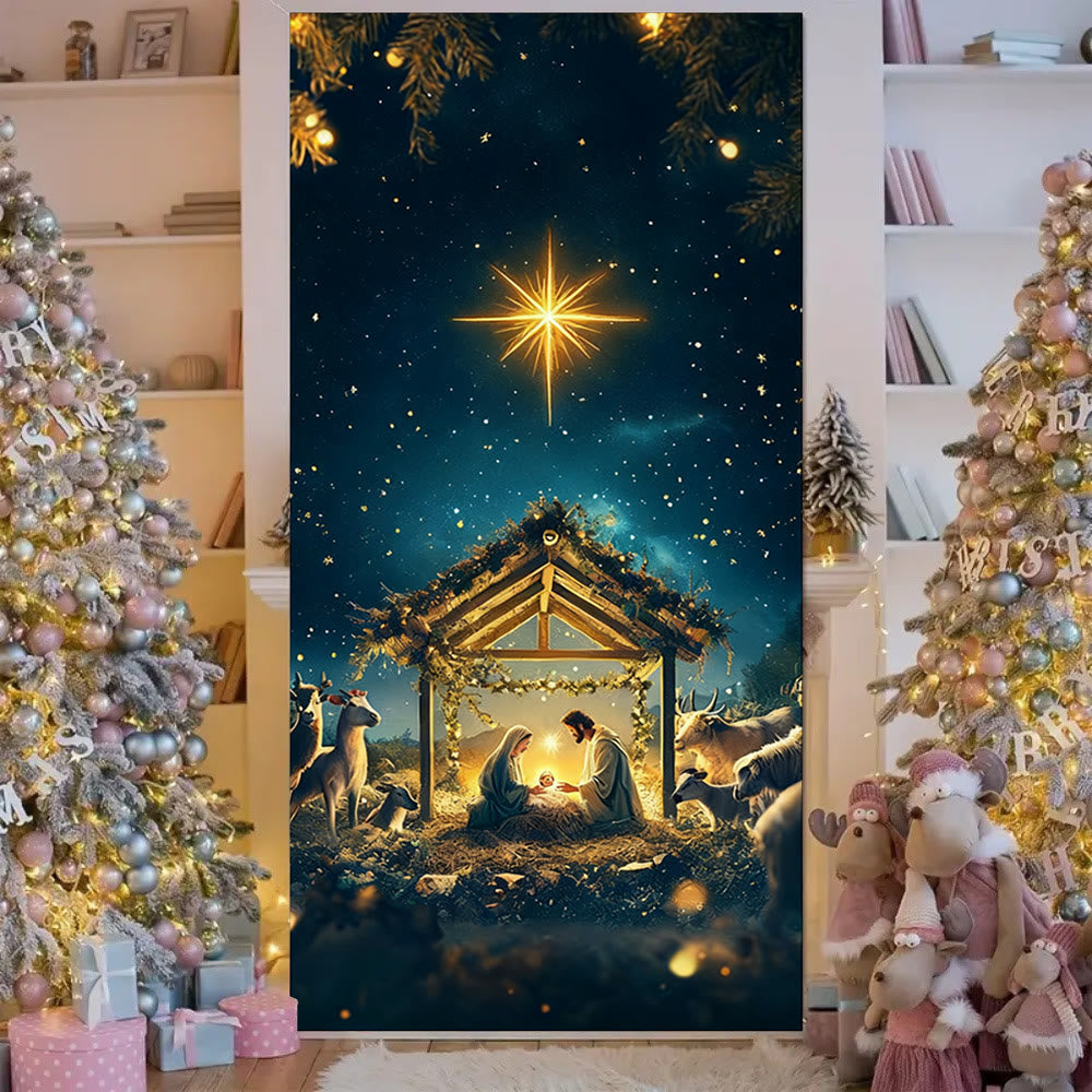 Christianartworkshop Rideau de porte Crèche Étoile de Bethléem : Foi de Noël et lueur céleste - image 4