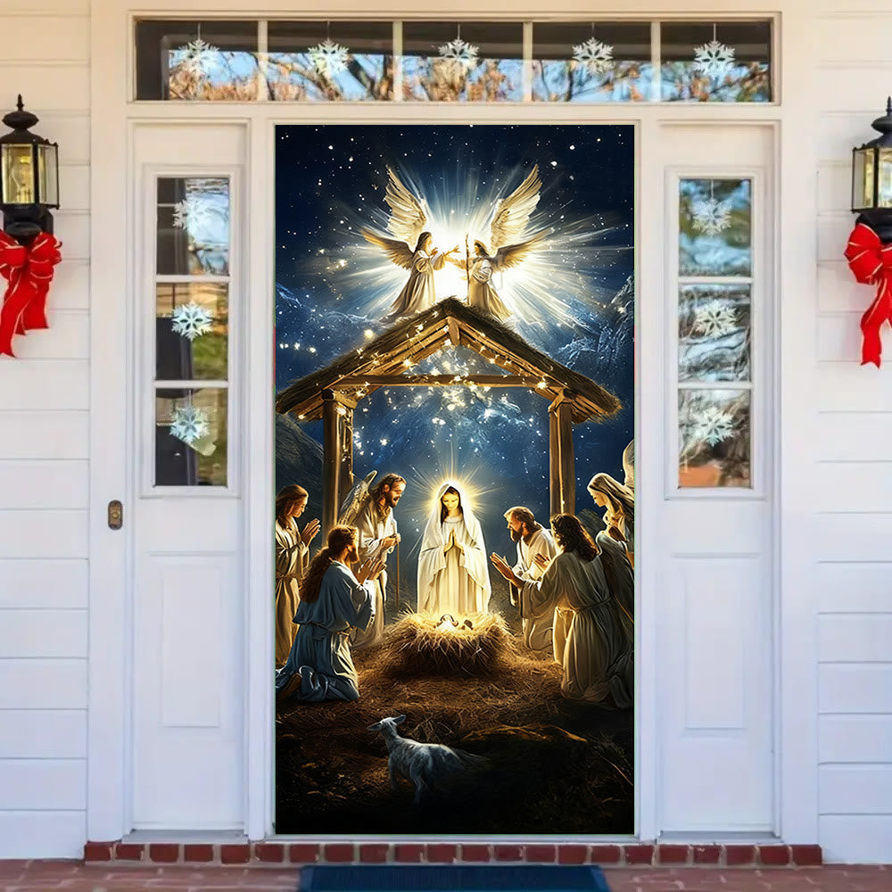 Christianartworkshop Rideau de porte lumineux « Nativité angélique » : Foi de Noël et présence céleste - image 2