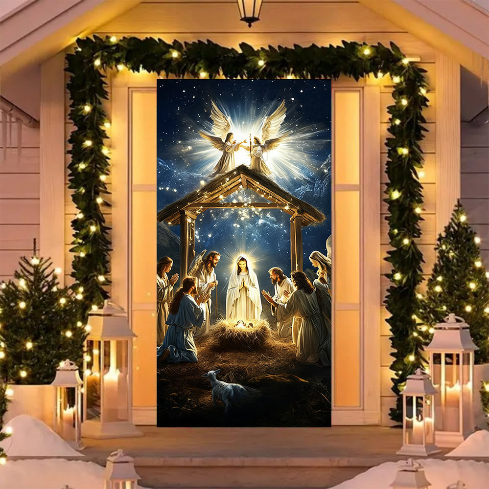 Christianartworkshop Rideau de porte lumineux « Nativité angélique » : Foi de Noël et présence céleste - image 4