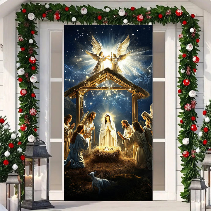 Christianartworkshop Rideau de porte lumineux « Nativité angélique » : Foi de Noël et présence céleste - image 3