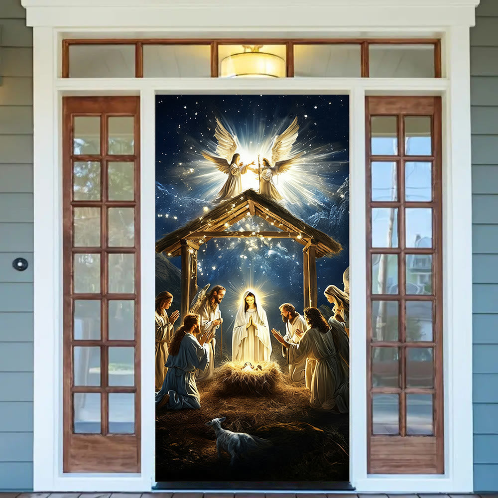 Christianartworkshop Rideau de porte lumineux « Nativité angélique » : Foi de Noël et présence céleste - image 1