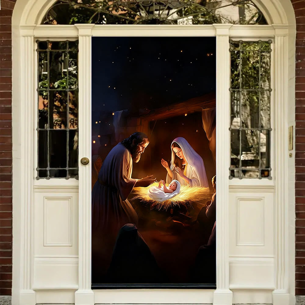 Christianartworkshop Rideau de porte de la Nativité à éclairage chaleureux : Éclat de foi et charme festif pour Noël - image 2