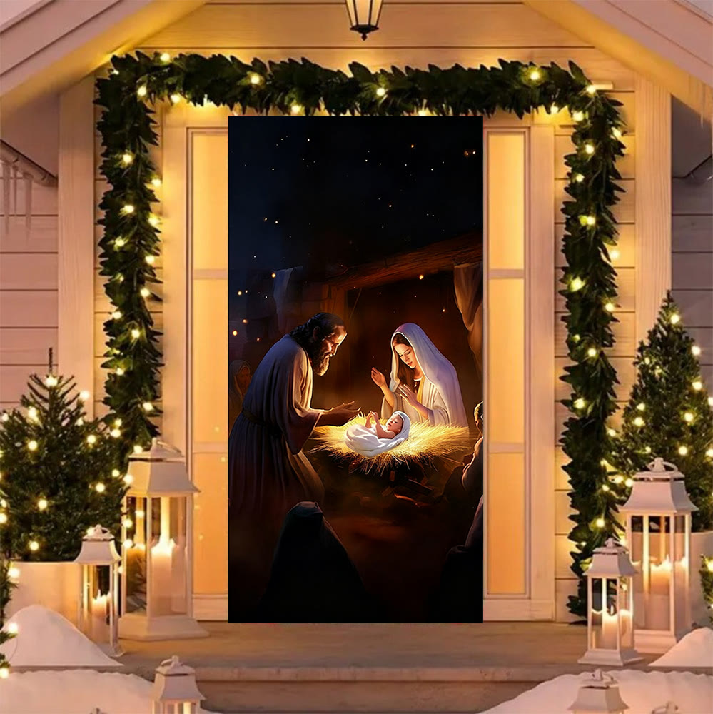 Christianartworkshop Rideau de porte de la Nativité à éclairage chaleureux : Éclat de foi et charme festif pour Noël - image 3