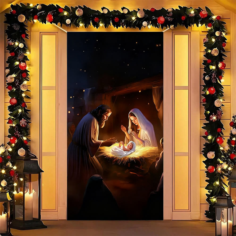 Christianartworkshop Rideau de porte de la Nativité à éclairage chaleureux : Éclat de foi et charme festif pour Noël - image 4