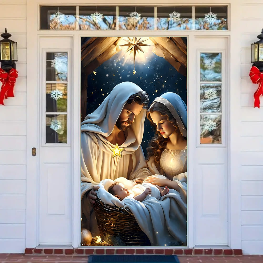 Christianartworkshop Rideau de porte « Crèche divine » : Créez un espace sacré pour Noël à la maison - 36''*80''/91cm*203cm - image 0