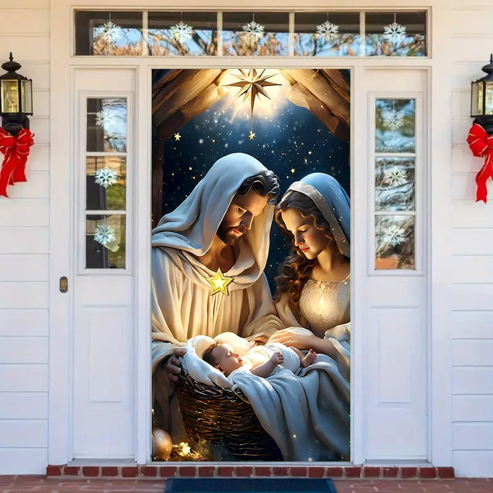 Christianartworkshop Rideau de porte « Crèche divine » : Créez un espace sacré pour Noël à la maison - 36''*80''/91cm*203cm - image 0