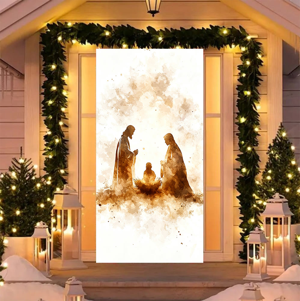Christianartworkshop Rideau de porte avec silhouette de la Nativité à l'aquarelle : Noël, foi et sérénité - image 4