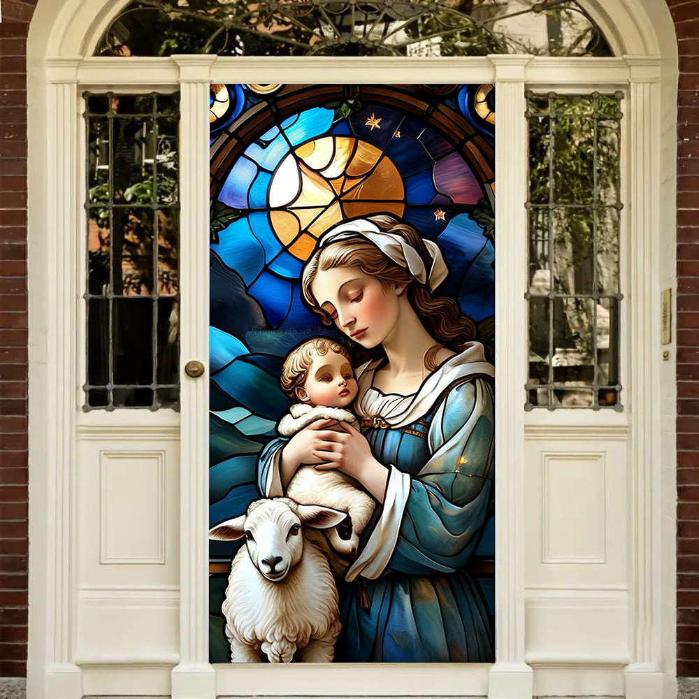 Christianartworkshop Rideau de porte teinté représentant la Vierge et l'agneau : réconfort spirituel et décoration intérieure - image 3