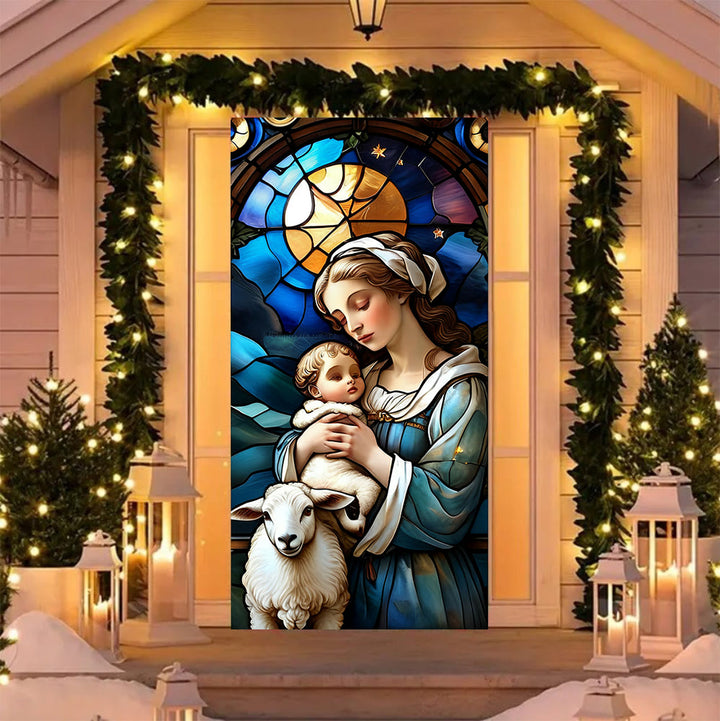 Christianartworkshop Rideau de porte teinté représentant la Vierge et l'agneau : réconfort spirituel et décoration intérieure - image 1