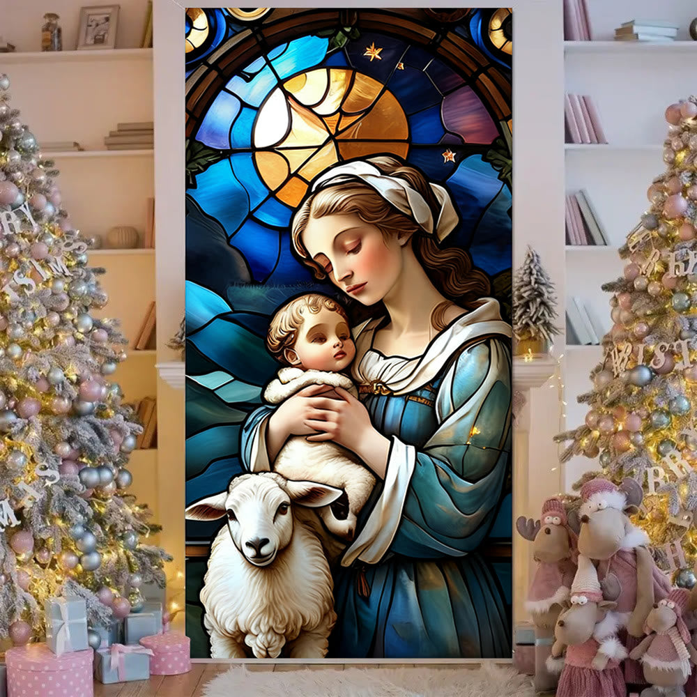 Christianartworkshop Rideau de porte teinté représentant la Vierge et l'agneau : réconfort spirituel et décoration intérieure - image 4
