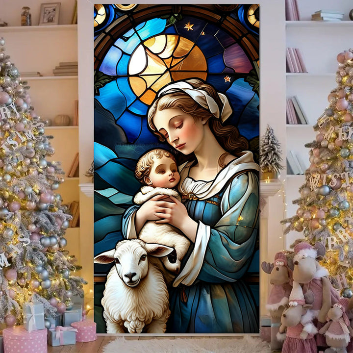 Christianartworkshop Rideau de porte teinté représentant la Vierge et l'agneau : réconfort spirituel et décoration intérieure - image 4