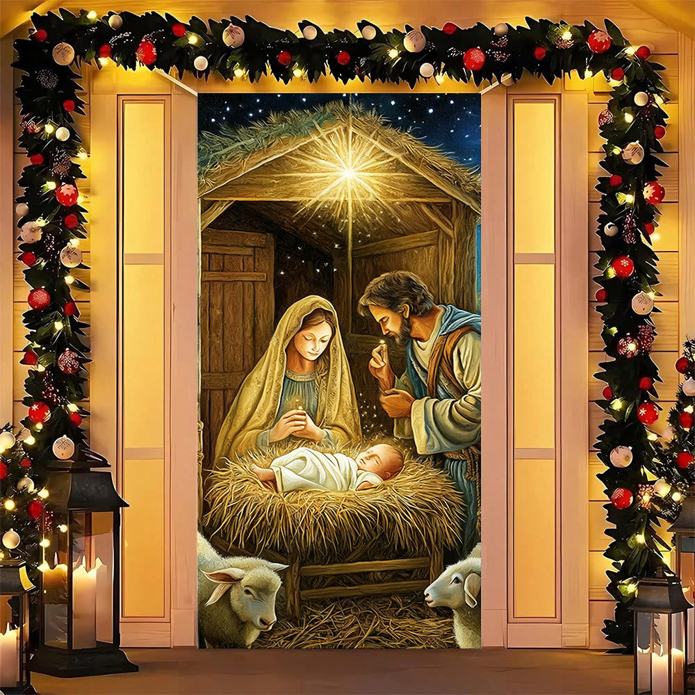 Christianartworkshop Rideau de porte réaliste de la Nativité : Scène sacrée de Noël et atmosphère de dévotion - 36''*80''/91cm*203cm - image 0