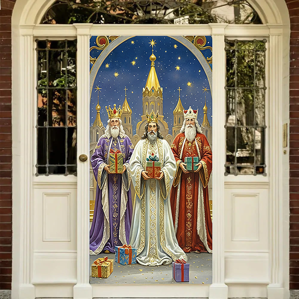 Christianartworkshop Rideau de porte « Crèche des Rois mages » : Foi de Noël et bénédictions festives - 36''*80''/91cm*203cm - image 0