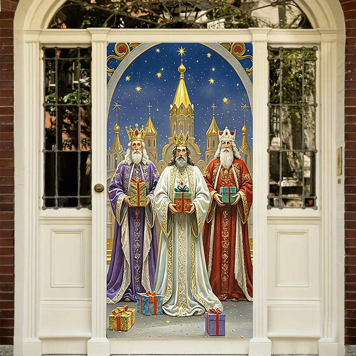 Christianartworkshop Rideau de porte « Crèche des Rois mages » : Foi de Noël et bénédictions festives - 36''*80''/91cm*203cm - image 0