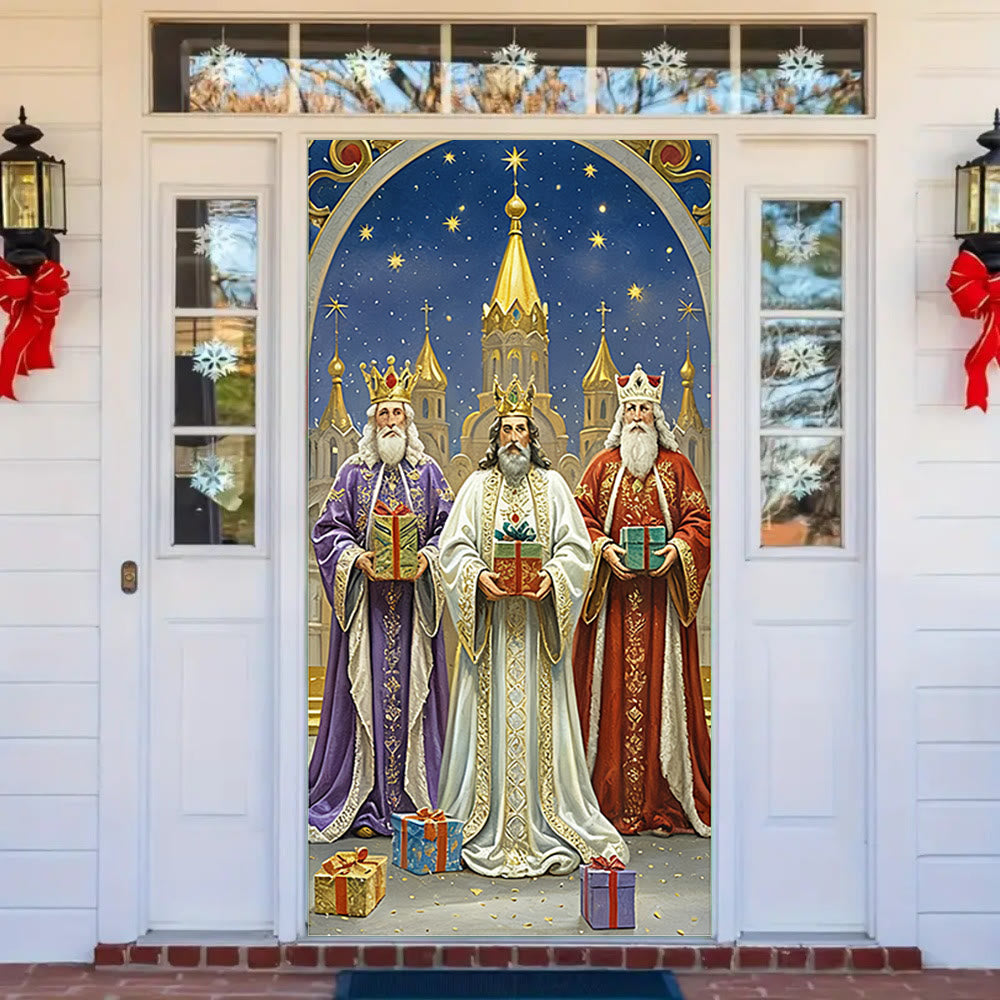 Christianartworkshop Rideau de porte « Crèche des Rois mages » : Foi de Noël et bénédictions festives - image 1