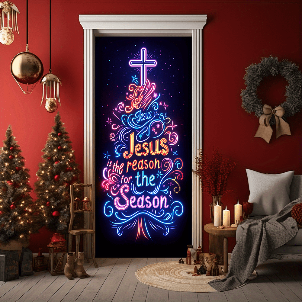 Christianartworkshop Rideau de porte néon Jesus Reason : Compagnon fidèle et ambiance festive au quotidien - 36''*80''/91cm*203cm - image 0