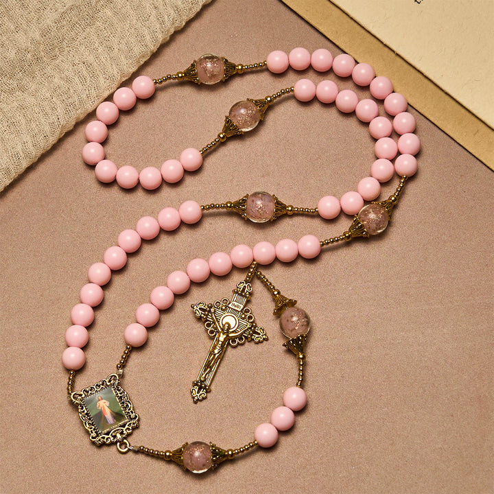 Christianartworkshop Chapelet élégant en perles roses, symbole de la Miséricorde divine pour le réconfort spirituel - image 3