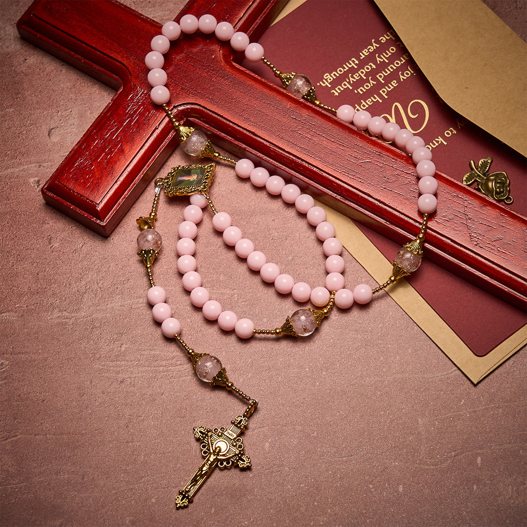 Christianartworkshop Chapelet élégant en perles roses, symbole de la Miséricorde divine pour le réconfort spirituel - image 2