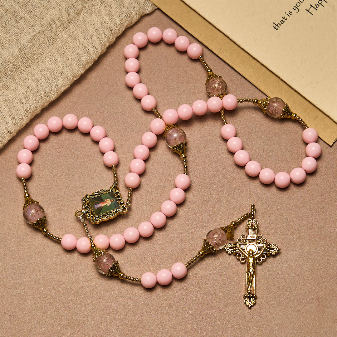 Christianartworkshop Chapelet élégant en perles roses, symbole de la Miséricorde divine pour le réconfort spirituel - image 4