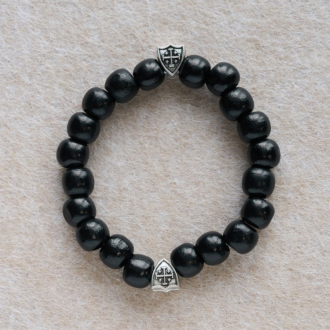 Christianartworkshop Bracelet de prière en bois noir fait main avec double croix de Jérusalem - image 3