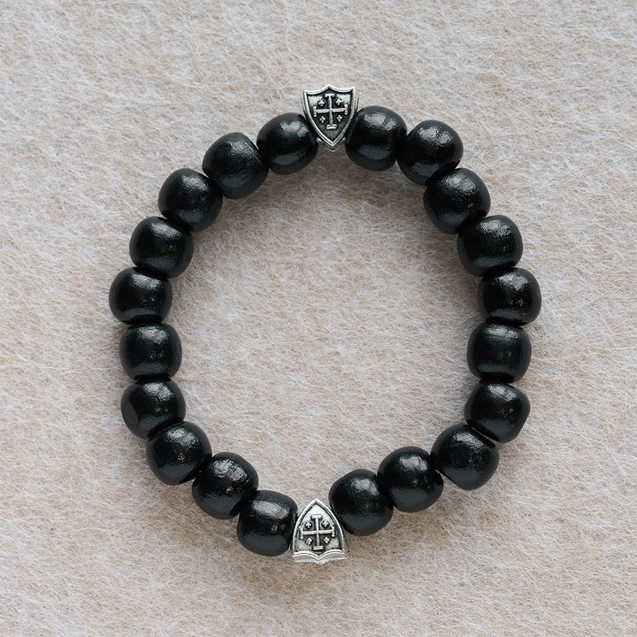 Christianartworkshop Bracelet de prière en bois noir fait main avec double croix de Jérusalem - image 3