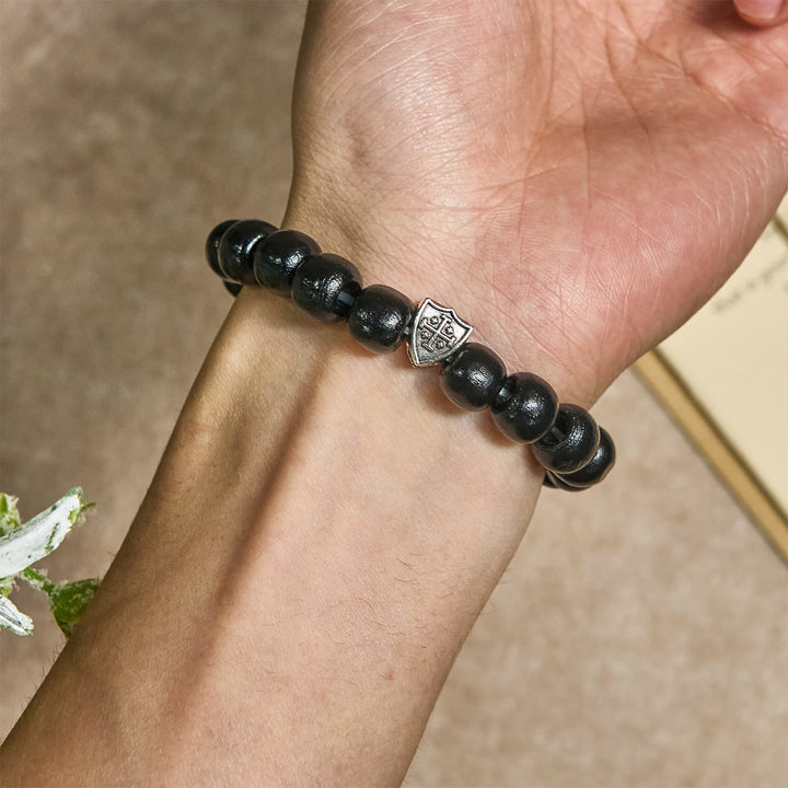 Christianartworkshop Bracelet de prière en bois noir fait main avec double croix de Jérusalem - image 1