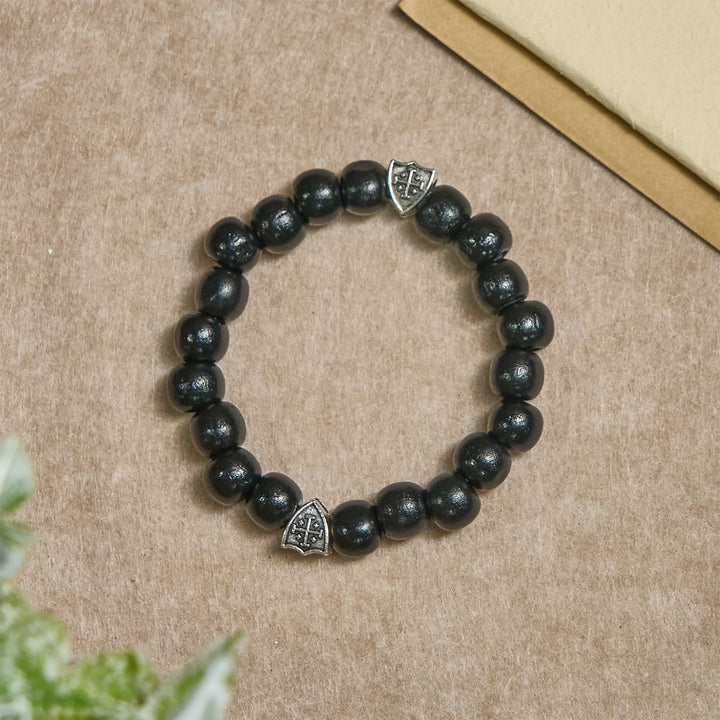 Christianartworkshop Bracelet de prière en bois noir fait main avec double croix de Jérusalem - image 4