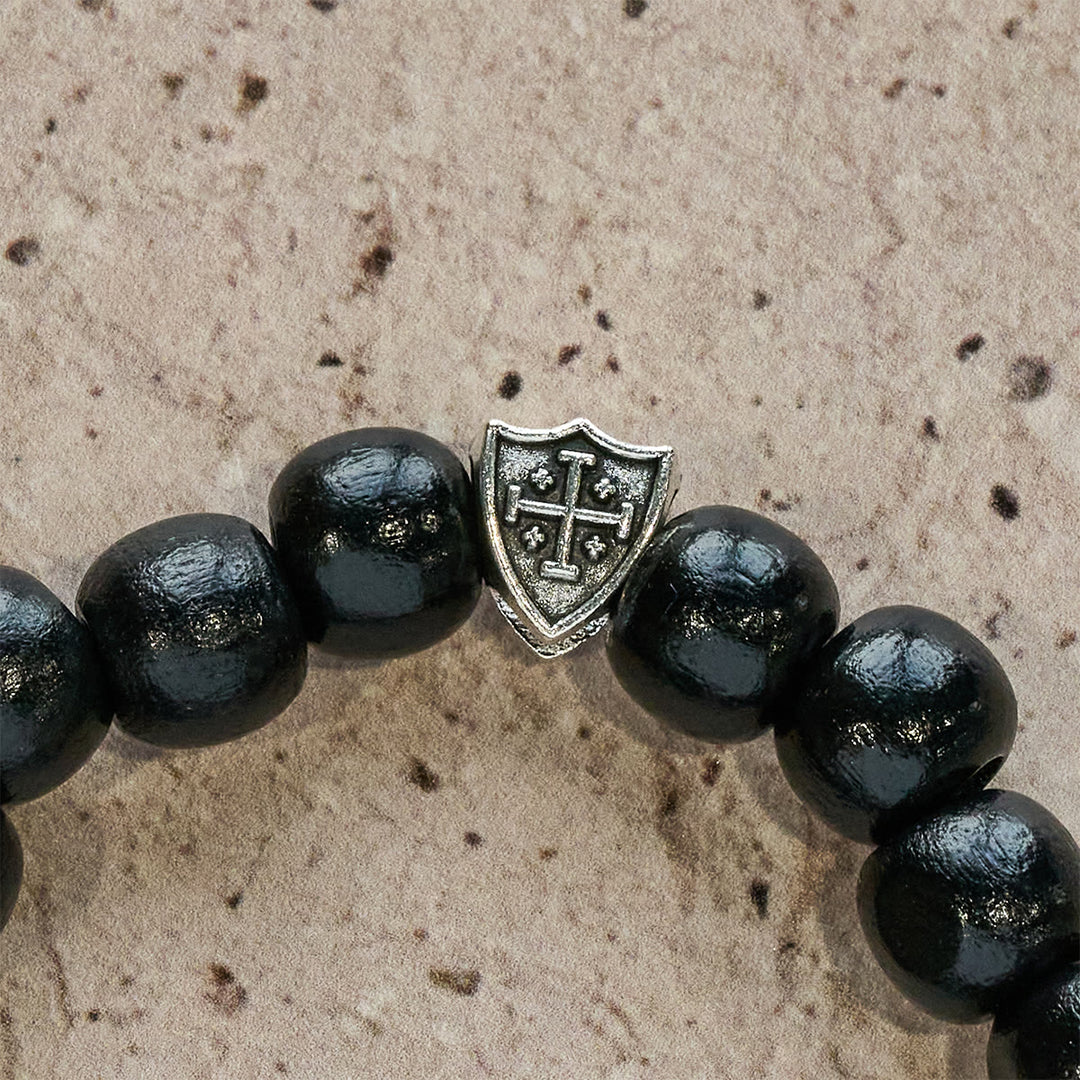 Christianartworkshop Bracelet de prière en bois noir fait main avec double croix de Jérusalem - image 5