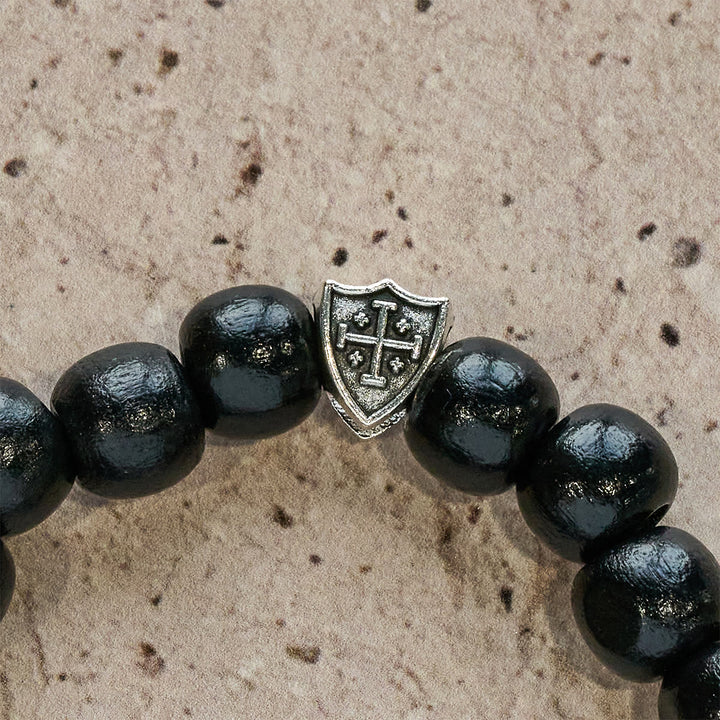 Christianartworkshop Bracelet de prière en bois noir fait main avec double croix de Jérusalem - image 5