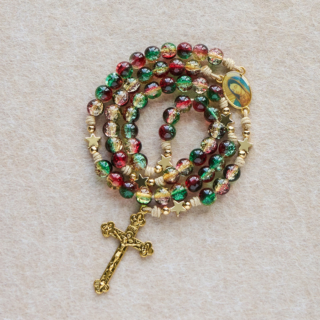 Christianartworkshop Chapelet de Noël en perles de verre : Médaille Notre-Dame de Guadalupe et crucifix doré - image 7