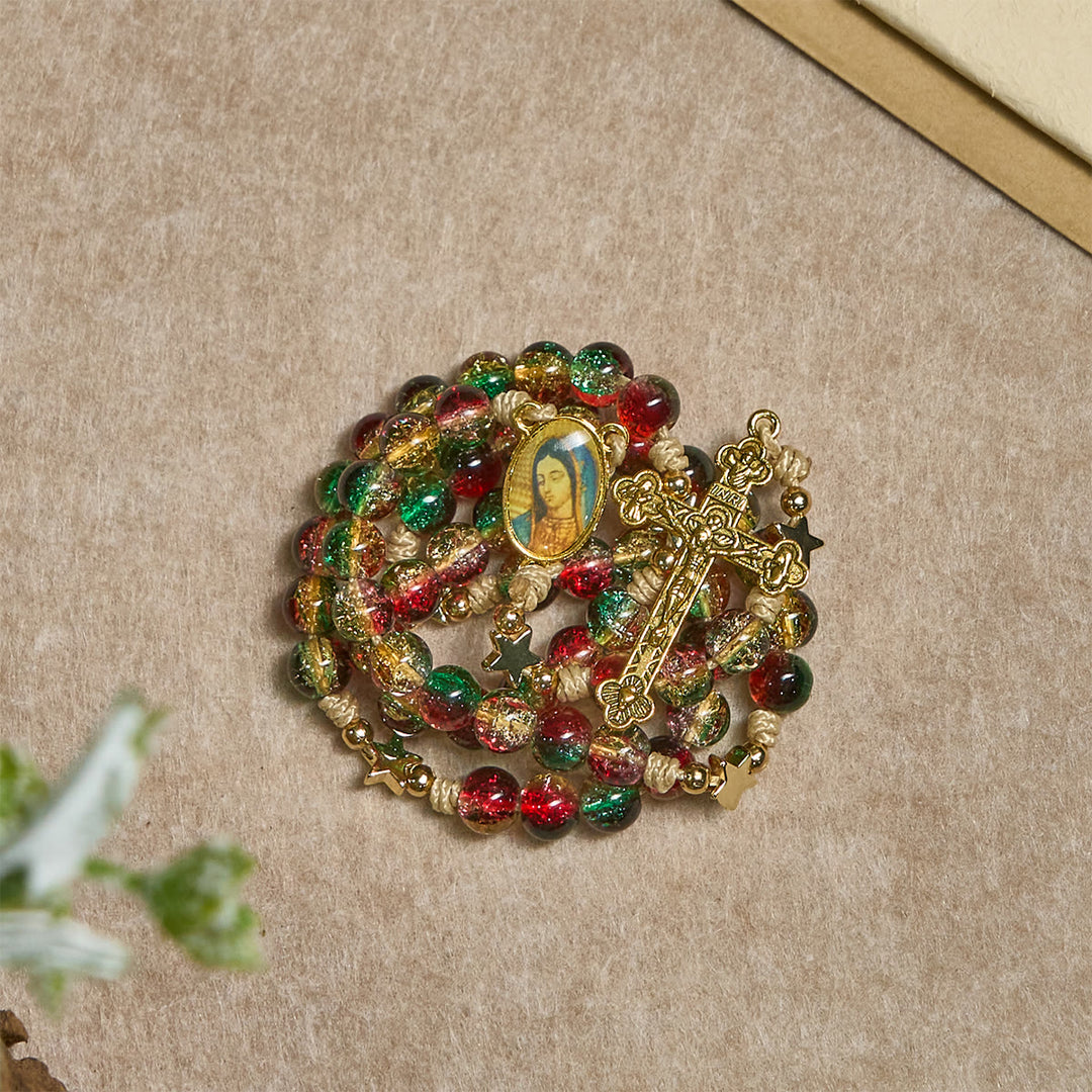 Christianartworkshop Cadeau de Noël : Chapelet de Noël en perles de verre : Médaille Notre-Dame de Guadalupe et crucifix doré - image 10