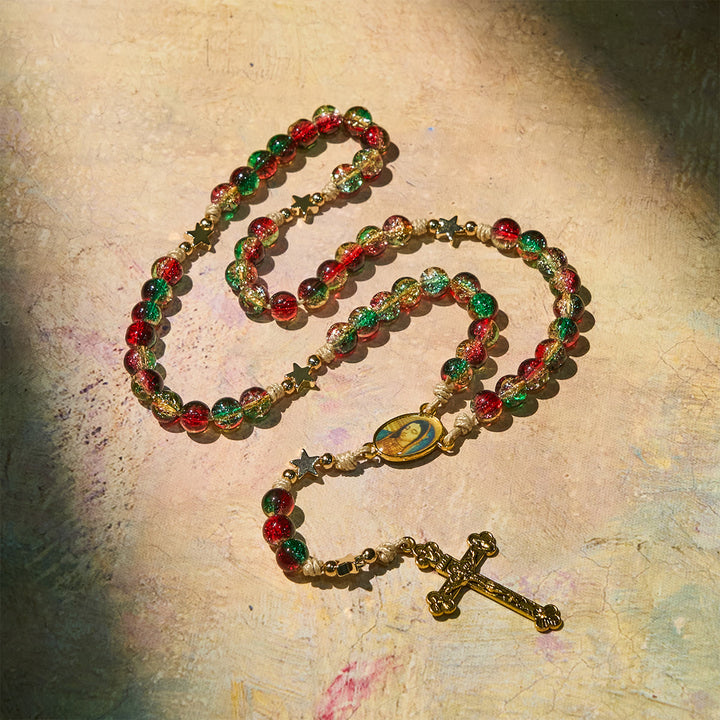 Christianartworkshop Cadeau de Noël : Chapelet de Noël en perles de verre : Médaille Notre-Dame de Guadalupe et crucifix doré - image 7