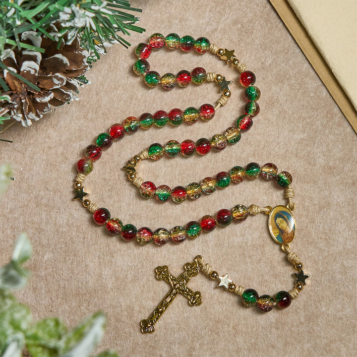 Christianartworkshop Cadeau de Noël : Chapelet de Noël en perles de verre : Médaille Notre-Dame de Guadalupe et crucifix doré - image 5