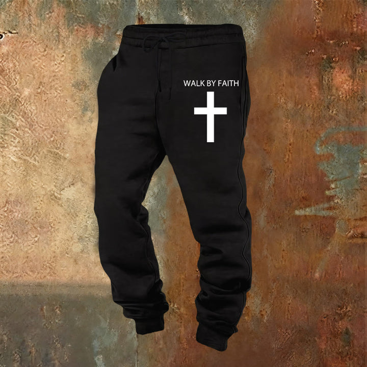 Christianartworkshop Revival Streetwear Walk by Faith Sweatpants : Croix sur la jambe latérale - Noir - 2XL - image 0