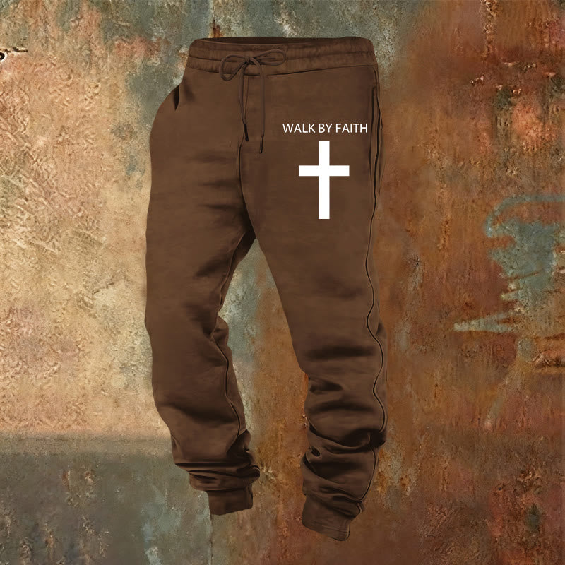Christianartworkshop Revival Streetwear Walk by Faith Sweatpants : Croix sur la jambe latérale - Brun - 2XL - image 16